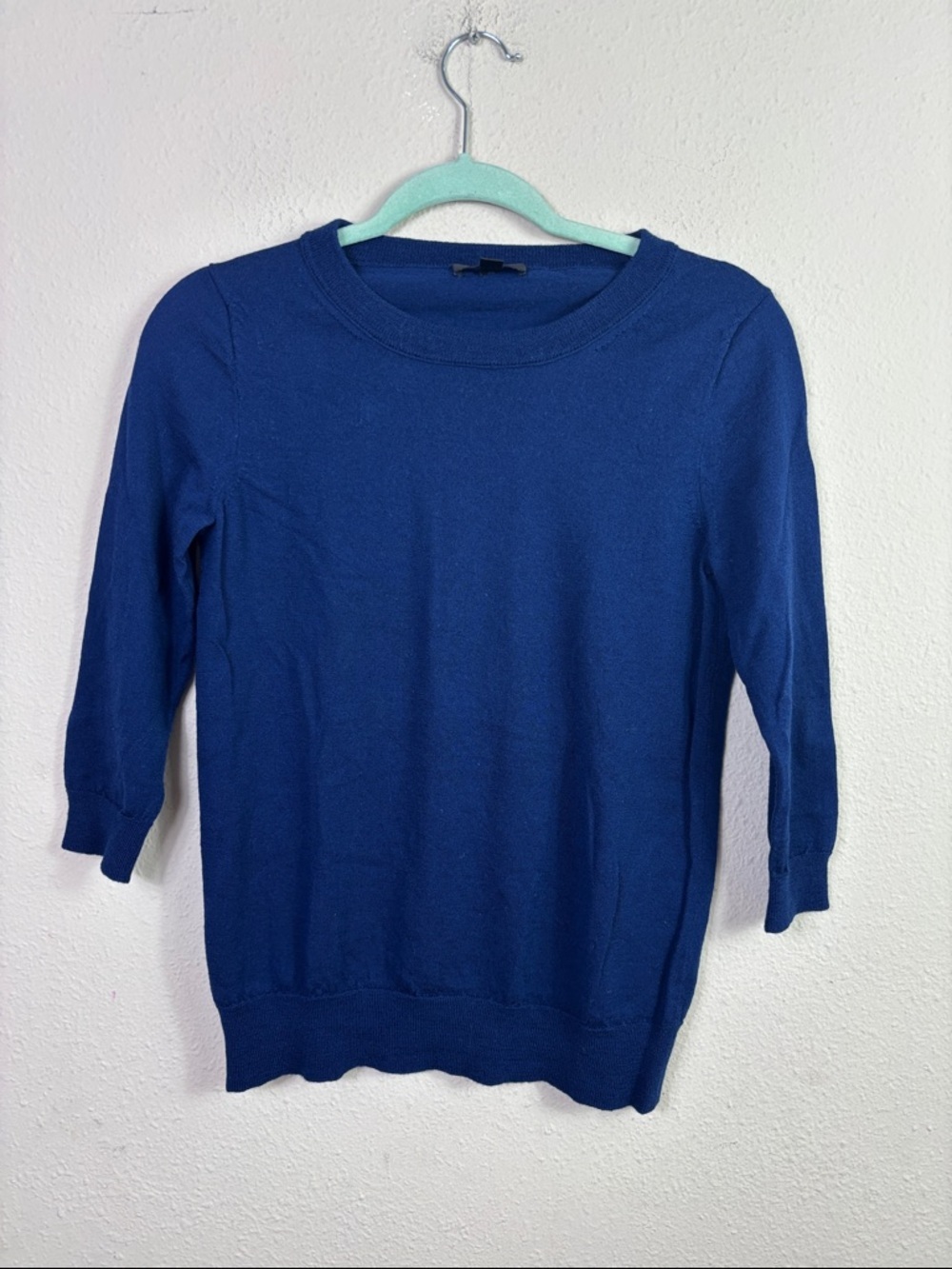 J. Crew Navy Blue Merino Wool 3/4 sleeves pullover style sweater size small